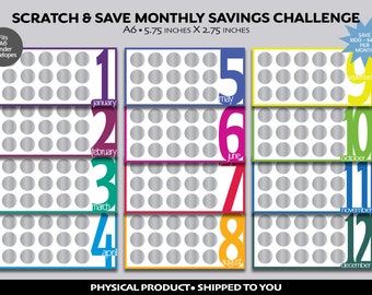 Scratch Off Monthly Savings Challenge A6 Cash Binder | Scratch and Save Monthly Savings Challenge | 100 - 450 Dollars | Scratch Off Cards