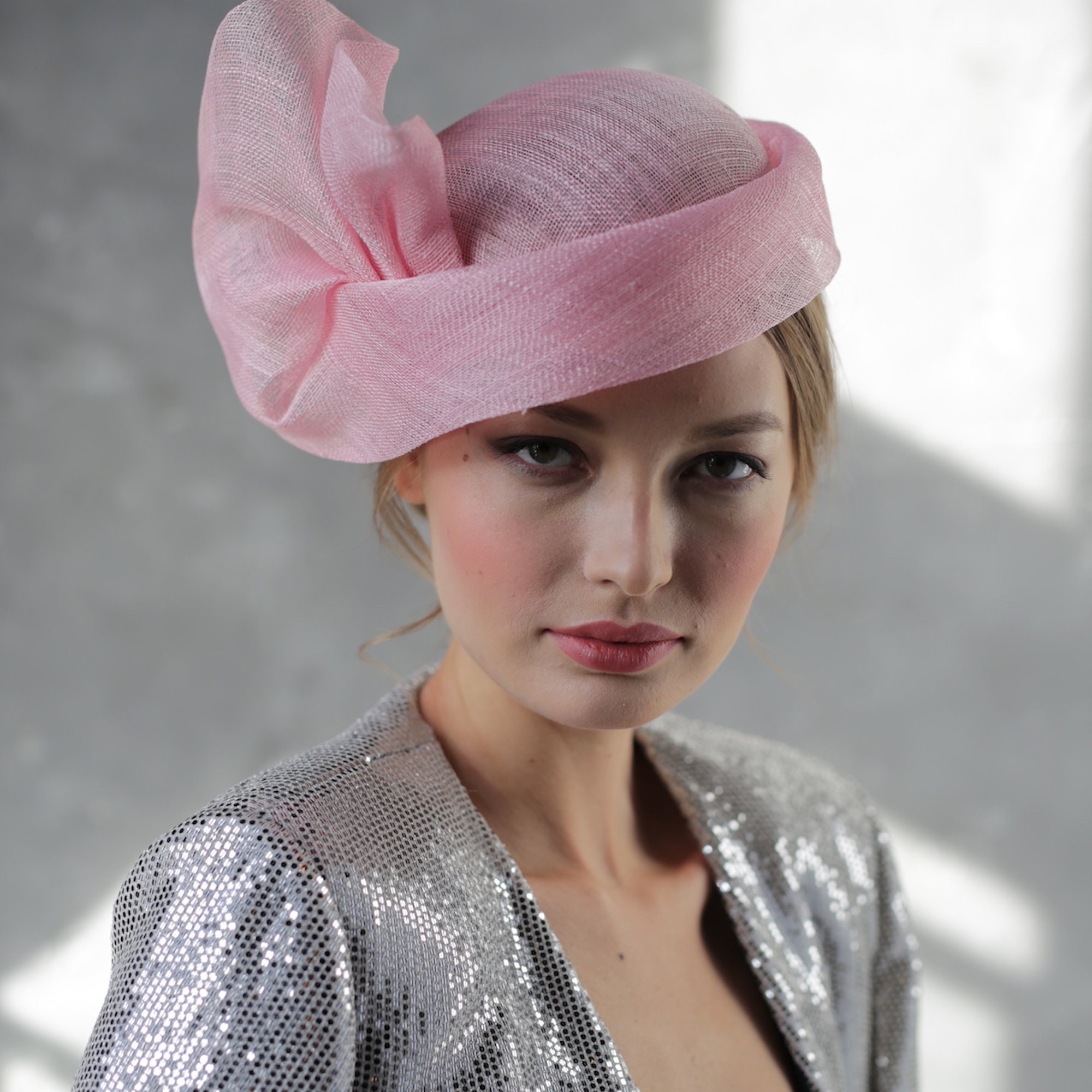 Creative Pink Sinamay Cloche Hat Ladies Headwear