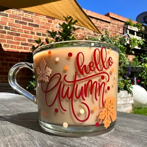 The Hello Autumn Mug | Personalised glass mug  | Tea | Coffee | Autumn | Halloween