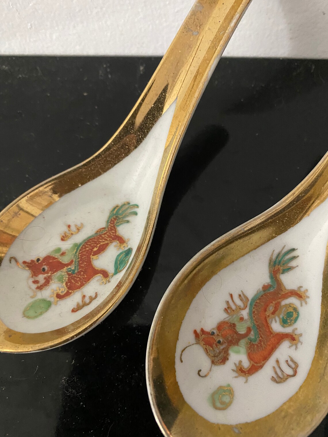 Set of three gold dragon soup spoons Etsy