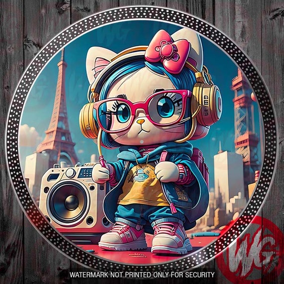 Hello Cute Kitty Music Anime DJ Turntable Slipmat Record Pad