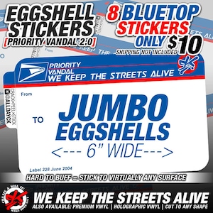 Priority Vandal Jumbo Eggshell Stickers | Blue Top | Graffiti | Art | Slaps | Sticker | Tag