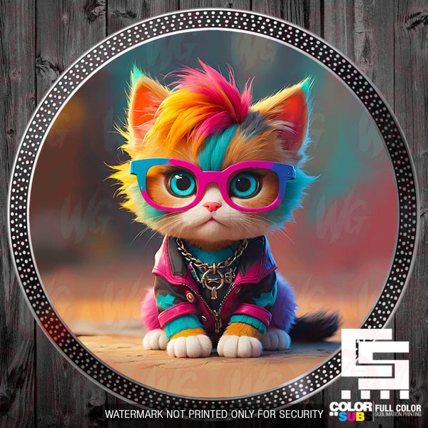 Cute Punk Glasses Kitty Colorful DJ Turntable Slipmat - single
