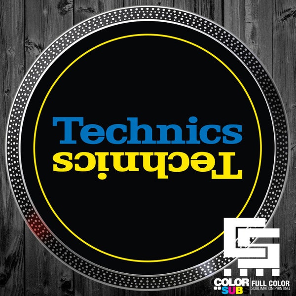 Technics Black Blue Yellow DJ Turntable Slipmats - pair