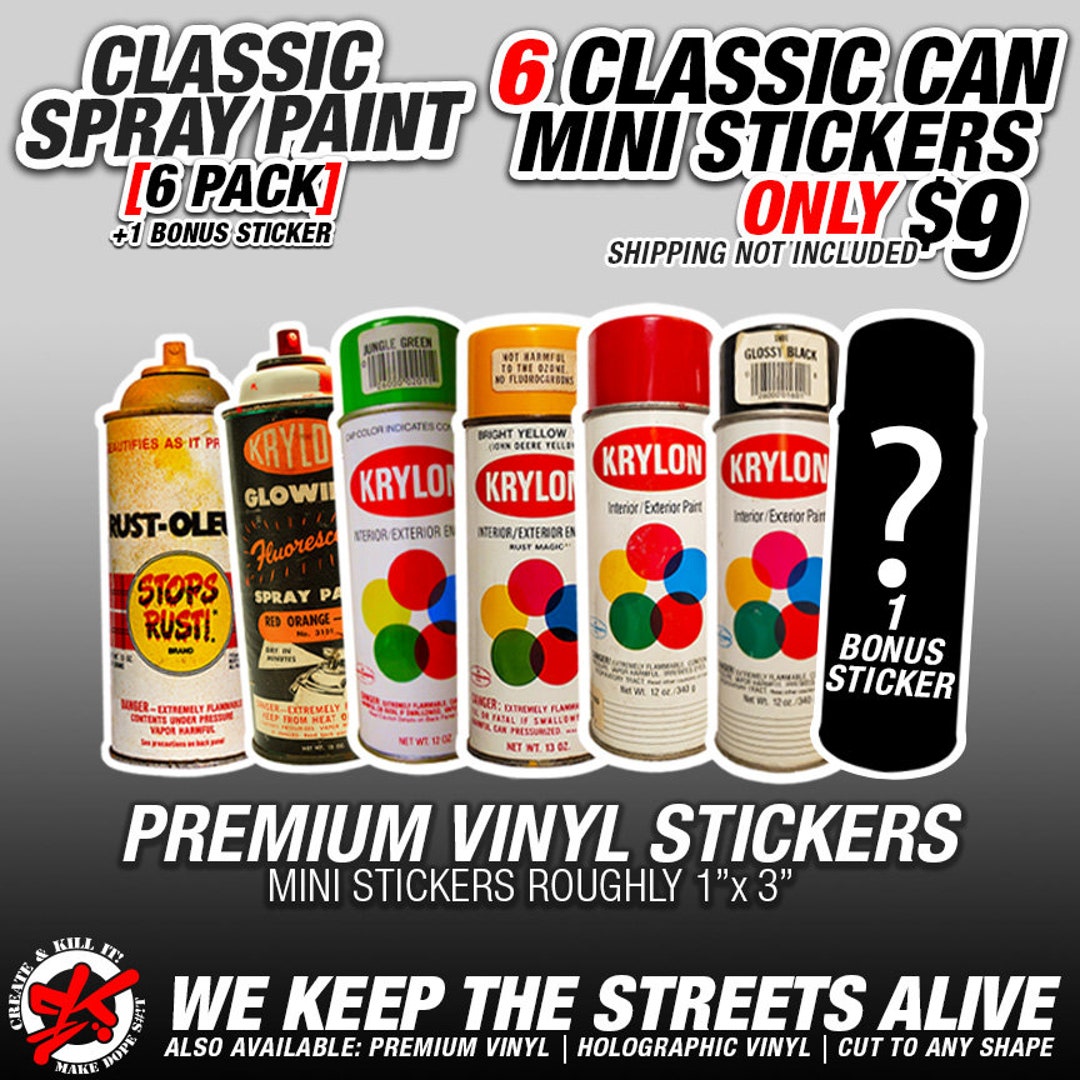 6 Classic Spray Can Mini Sticker Pack Graffit Urban Art Graff Spray