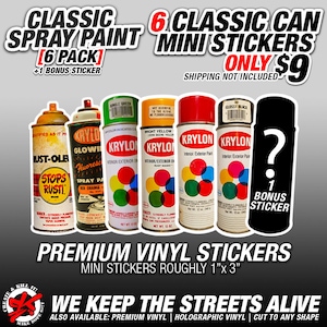 6 Classic Spray Can Mini Sticker Pack | Graffit | Urban | Art | Graff | Spray Paint