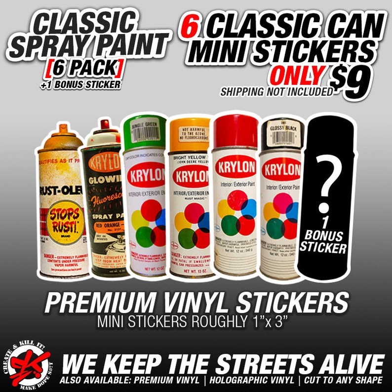 6 Classic Spray Can Mini Sticker Pack | Graffit | Urban | Art | Graff ...