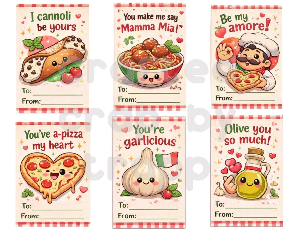 Italian Food Valentine Cards | Kids Classroom Valentines (digital ...