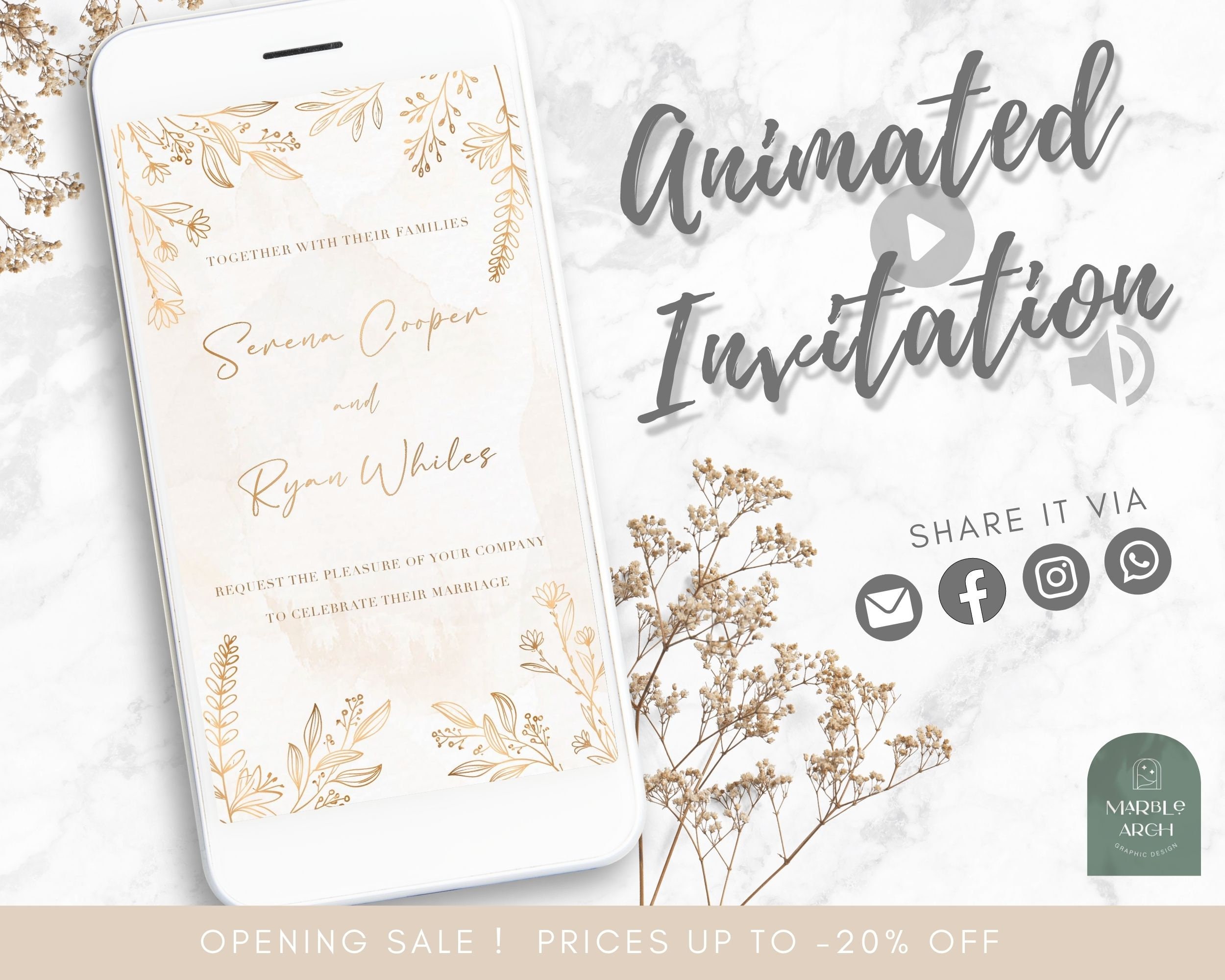 Gold Flower Wedding Invitation Animated Wedding Invitations - Etsy Gold Flower Wedding Invitation Animated Wedding Invitations - Etsy
