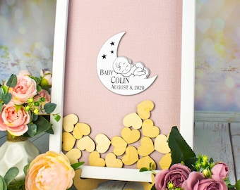 Moon and Stars baby shower guestbook Baby Shower guest book alternative 1st Birthday guest book Baby shower wood guest book Baby Shower