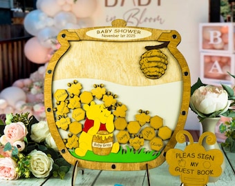 Honey Jar Pooh Guest Book Baby Shower  Alternative Custom Sign In Drop Box for Pooh's Honey Pot 1st Birthday Gender Reveal Party Decor