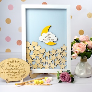 Moon and Stars baby shower guestbook Baby Shower guest book alternative 1st Birthday guest book Baby shower wood guest book Baby Shower