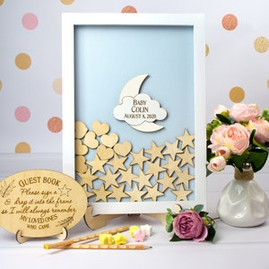 Moon and Stars baby shower guestbook, Baby Shower guest book alternative, 1st Birthday guest book, Baby shower wood guest book, Baby Shower