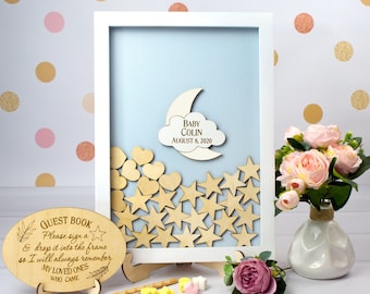 Moon and Stars baby shower guestbook, Baby Shower guest book alternative, 1st Birthday guest book, Baby shower wood guest book, Baby Shower
