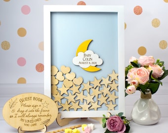 Moon and Stars baby shower guestbook Baby Shower guest book alternative 1st Birthday guest book Baby shower wood guest book Baby Shower