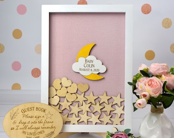 Moon and Stars baby shower guestbook, Baby Shower guest book alternative, 1st Birthday guest book, Baby shower wood guest book, Baby Shower