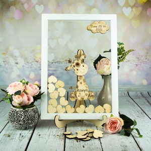 Baby shower guestbook giraffe baby guest book Drop box birthday guestbook sign Baby shower frame guest book sign Cute baby shower guestbook