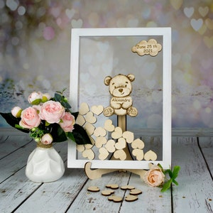 Baby shower guestbook Teddy Bear baby guestbook Drop box birthday guest book sign Baby shower frame guestbook sign Cute  guest book