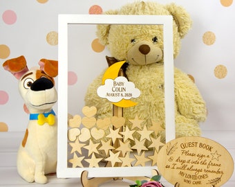 Moon and Stars baby shower guestbook, Baby Shower guest book alternative, 1st Birthday guest book, Baby shower wood guest book, Baby Shower