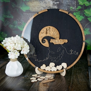 Nightmare before Christmas wedding guest book alternative round Halloween guestbook circle Jack and Sally wedding gift Oogie Boogie