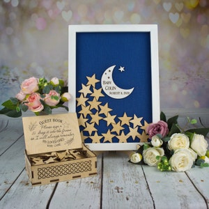 Moon and Stars baby shower guestbook Baby Shower guest book alternative 1st Birthday guest book Baby shower wood guest book Baby Shower