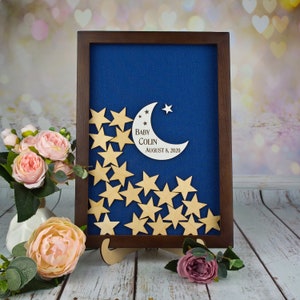 Moon and Stars baby shower guestbook, Baby Shower guest book alternative, 1st Birthday guest book, Baby shower wood guest book, Baby Shower