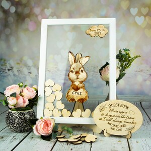 Baby shower guestbook Rabbit baby guestbook Drop box birthday guest book sign Baby shower frame guestbook sign Cute  guest book