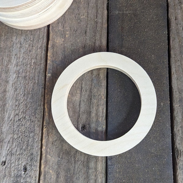 5.5" (5 1/2") Wood Donut with 4" hole , BALTIC BIRCH - Wooden Circles, Blank Circles, Unfinished, Ring Shape, DIY Crafting Supplies