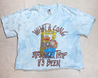 Vintage 80s 90s Grateful Dead Sesame Street Tie Dye Cropped T Shirt Medium