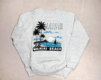Vintage 90s Hawaii Waikiki Beach Puff Print Sweatshirt Tropical Vacation S