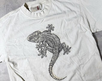 Vintage 90s Lizard Gecko Front Back Graphic T Shirt • Large