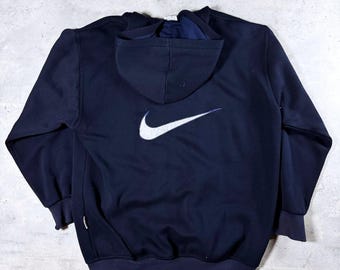 Vintage 90s Nike Hoodie Navy Blue Zip Up • Medium