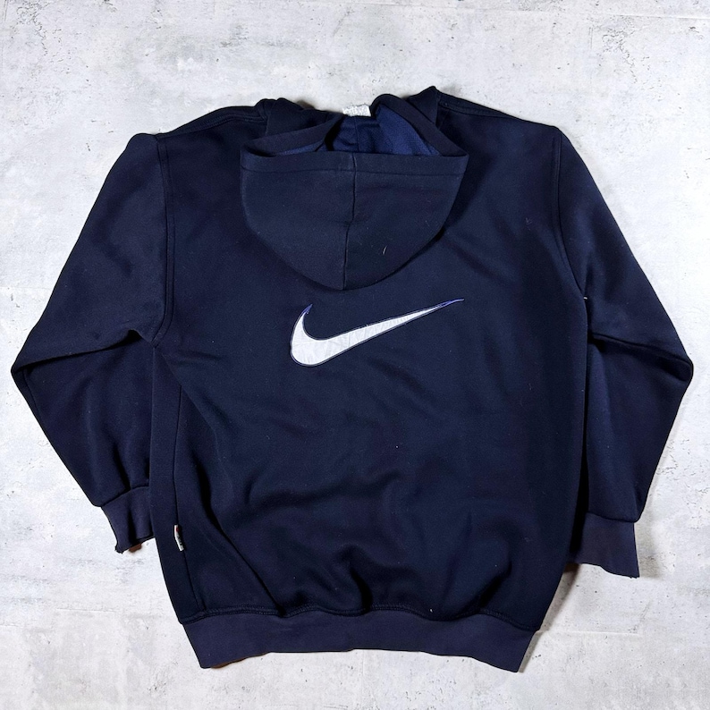 Vintage 90s Nike Hoodie Navy Blue Zip Up • Medium image 1