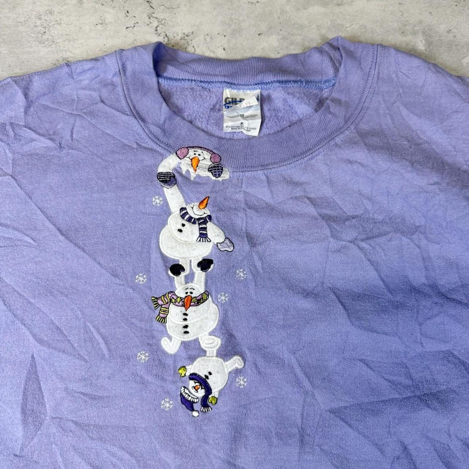 Vintage 90s/Y2K Purple Snowman Sweatshirt • XL