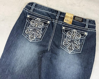 NWT Vintage Y2K Earl Jeans Embroidered Back Pocket Dark Wash Jeans • 12P