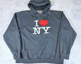 Vintage I Heart NY New York Grey Hoodie • Large