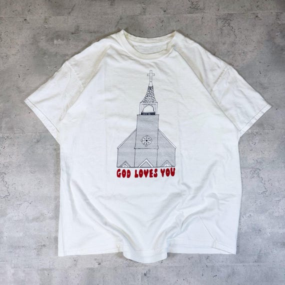 Vintage God Loves You Church T Shirt • XL