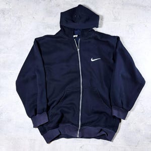 Vintage 90s Nike Hoodie Navy Blue Zip Up • Medium image 2