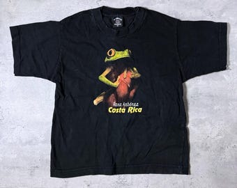 Vintage 90s Costa Rica Tropical Frog Rana Arborea Black T Shirt • Youth 12
