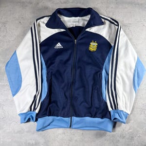 Vintage Y2K Adidas Argentina National Team AFA Soccer Futbol Blue White Track Jacket • Large