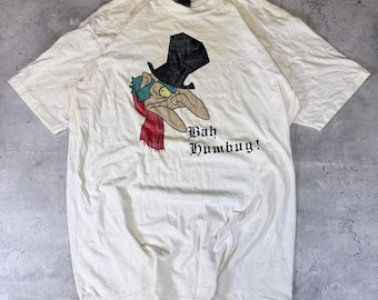 Vintage 90s Single Stitch Scrooge A Christmas Carol Bah Humbug T Shirt • XL