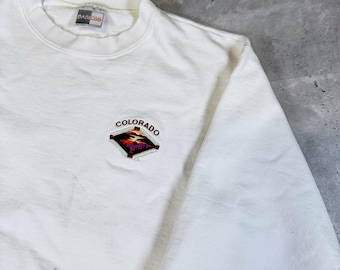 Vintage 80s Colorado Embroidered White Crewneck Sweatshirt • Medium