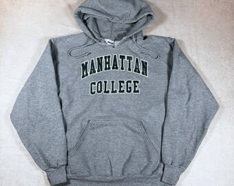 Vintage Manhattan College Spell Out Grey Hoodie New York City NYC Large