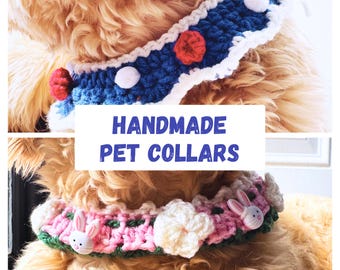 Handmade Dog Collar, Cat Collar, Adjustable Pet Collar for Small Medium Dogs, Floral Spring Summer Collar, Cute Puppy Collar