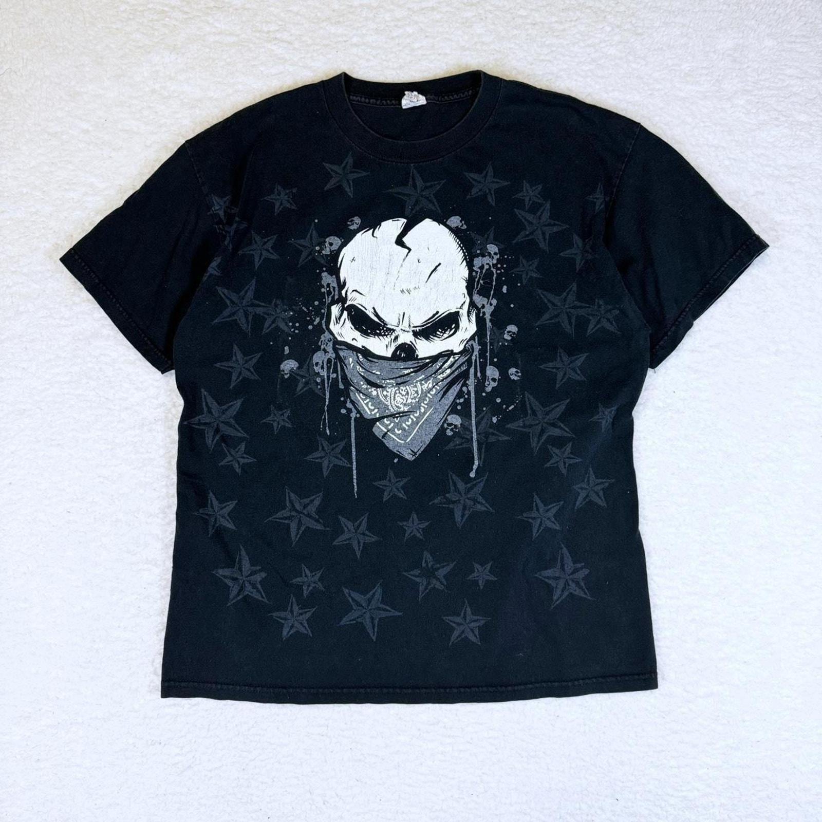 Y2K Skull With Bandana Stars Black T Shirt • Large - Etsy