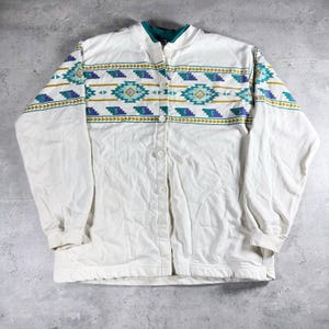 Vintage 90s Aztec Western Sweatshirt Button Up Cardigan • XL
