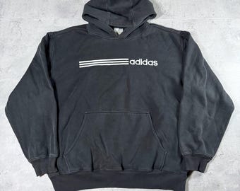 Vintage Y2K Adidas Three Stripe Black Hoodie • Large