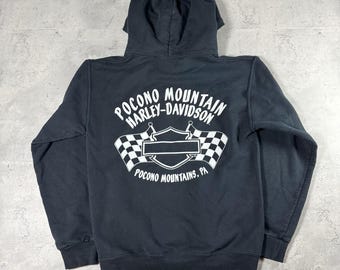 Harley Davidson Pocono Mountains Pennsylvania Black Hoodie Motorcycle Biker Pullover Small