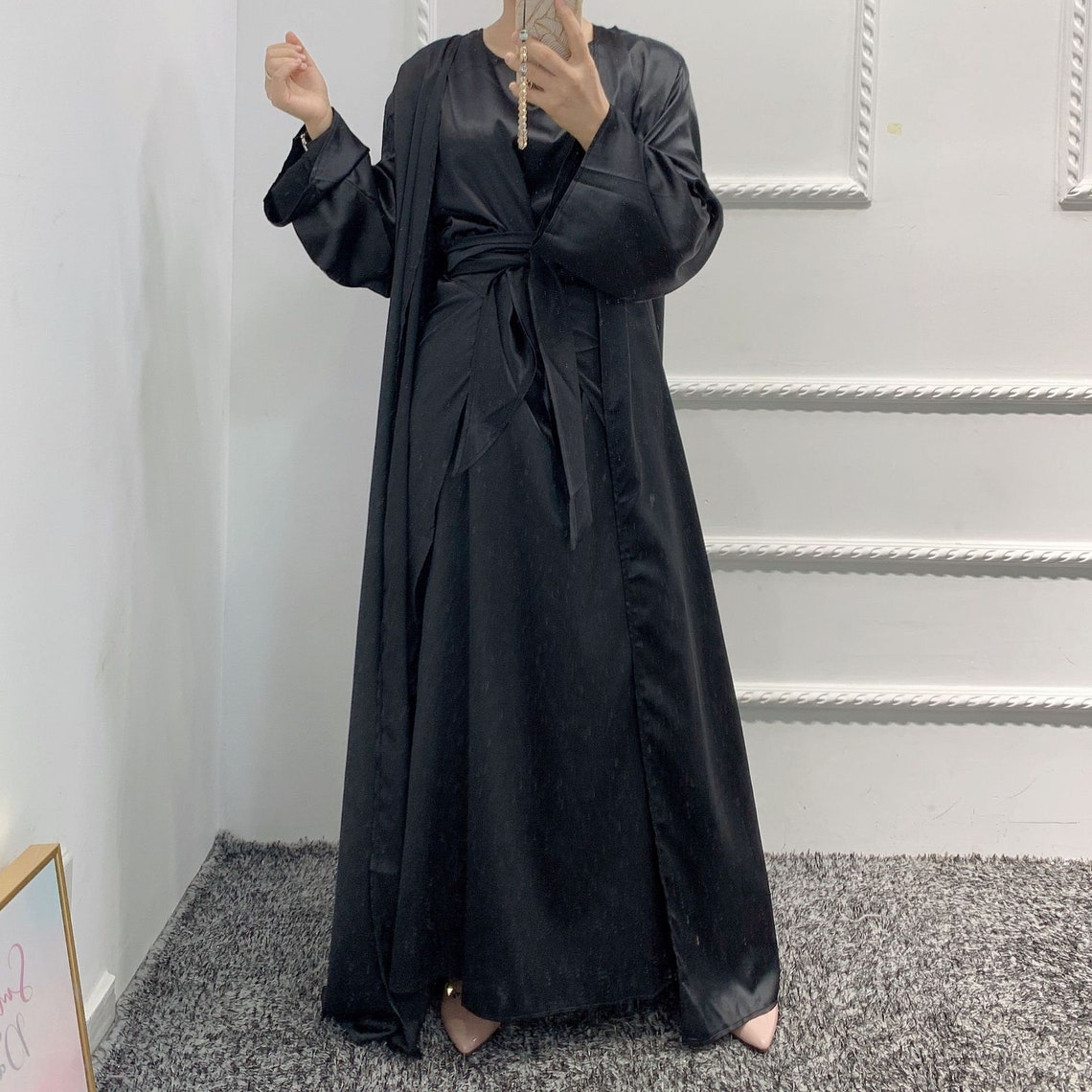 3 Piece Open Abaya Including Slip Dress Kimono Wrap and Maxi Etsy