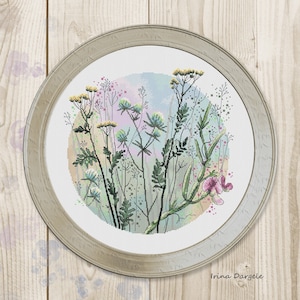 Cross stitch pattern Flowers  Meadow circle xstitch PDF instant download modern chart counted cross stitch forest round xstitch